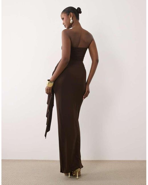 Missy Empire Natural Double Sculpted Slinky Bandeau Knot Front Detail Maxi Dress