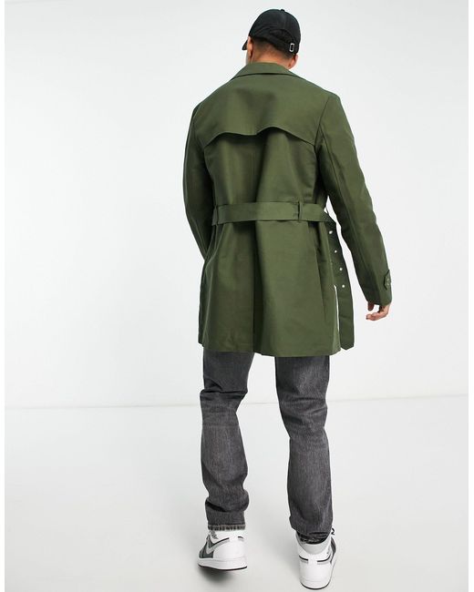 ASOS Shower Resistant Double Breasted Trench Coat in Green for Men | Lyst