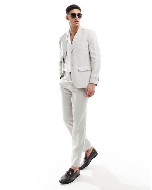 SELECTED White Linen Mix Suit Jacket for men