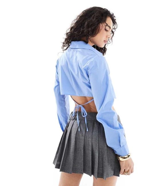 Bershka Blue Boxy Tie Back Shirt