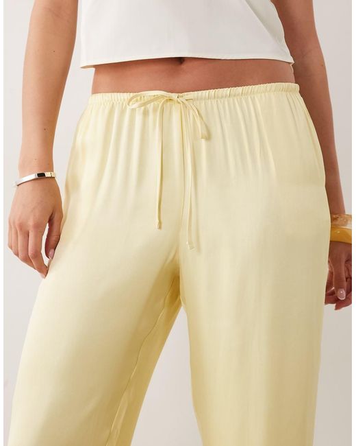 ASOS Natural Satin Wide Leg Pull On Trouser
