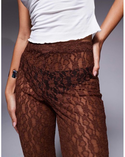 ASOS Brown – stark ausgestellte hose aus transparenter spitze