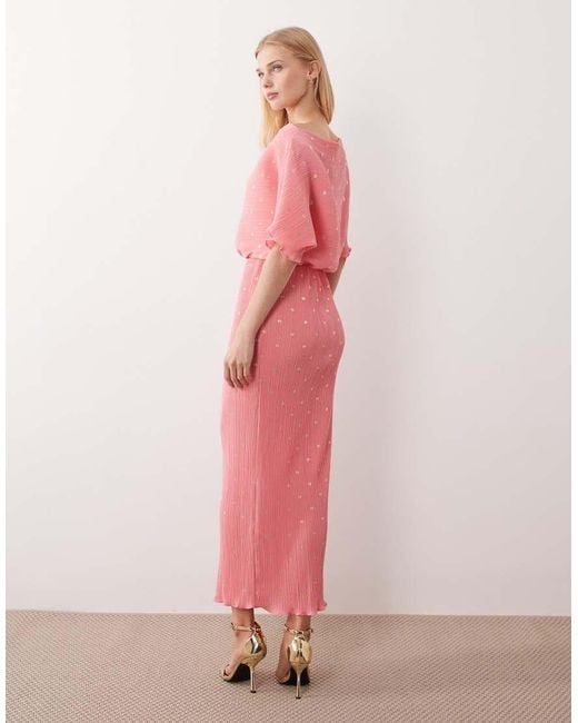 Never Fully Dressed Pink Tilly Off Shoulder Plisse Maxi Dress
