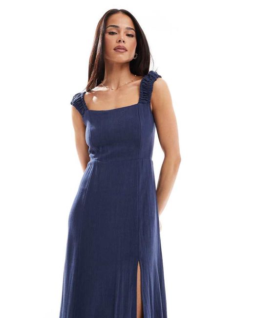 Stradivarius Midi Melkmeisjesjurk Met Split in het Blue