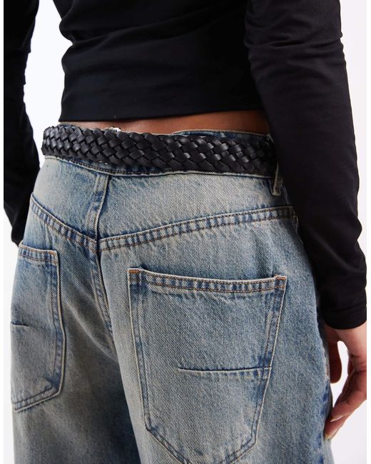 Vero Moda Gray Leather Plait Detail Belt With Silver Buckle