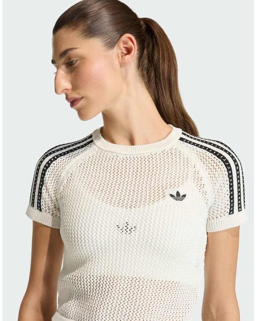 Adidas Originals White Knitted Crochet Cali Tee