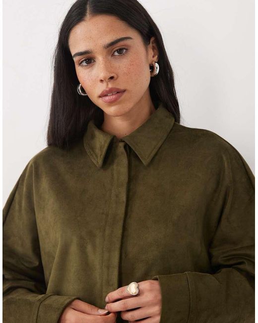 ASOS Green Co-Ord Faux Suede Long Sleeve Shirt
