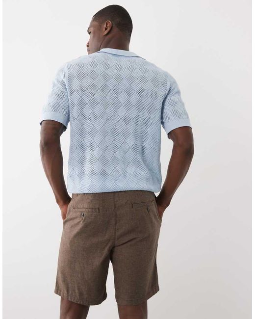 SELECTED Brown Linen Blend Drawstring Shorts for men