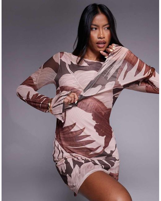 ASOS Multicolor Mesh Angel Long Sleeve Mini Dress