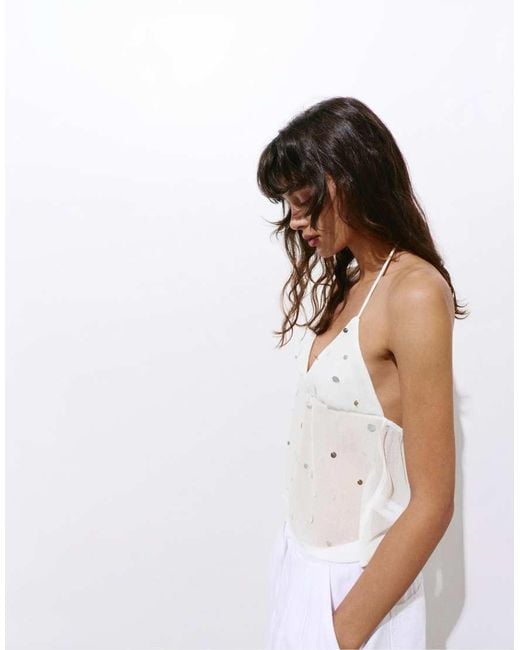 Pull&Bear White Mirror Halter Top
