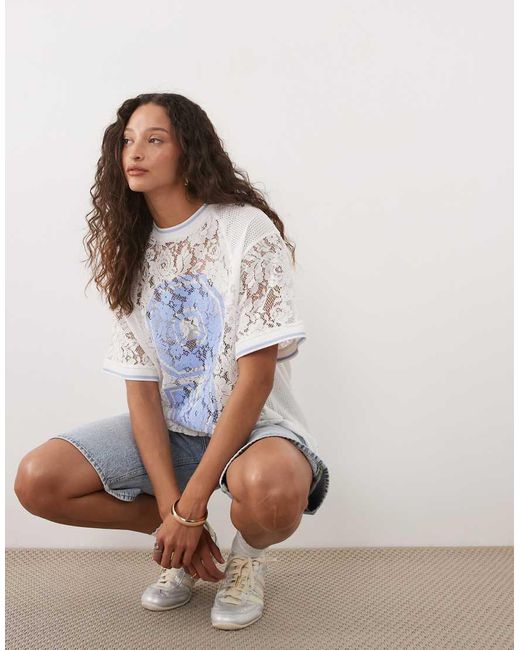 ASOS White Oversized Lace Top With Football Graphic
