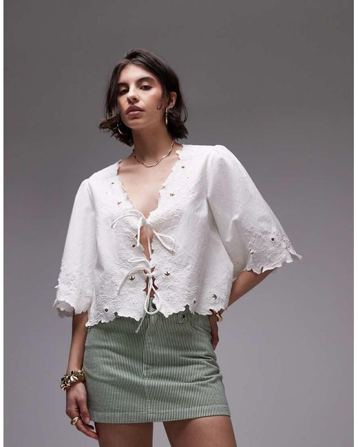 TOPSHOP Gray Floral Cutwork Bed Jacket