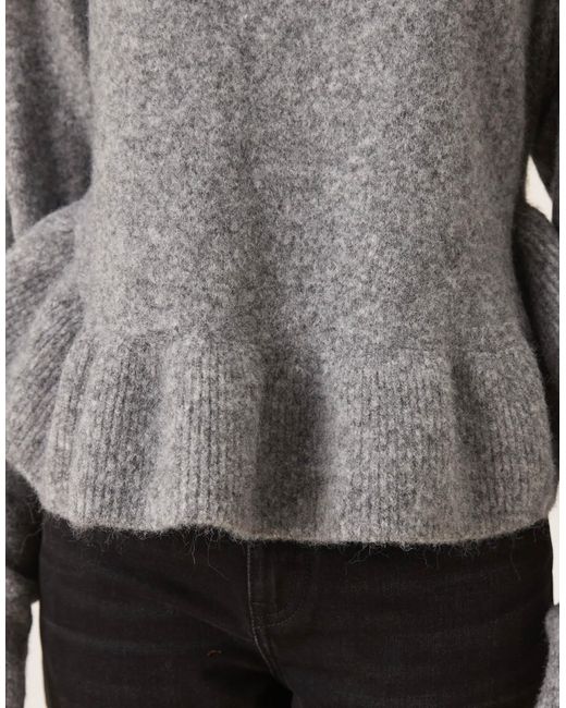 ASOS Gray Ruffle Curved Hem Jumper