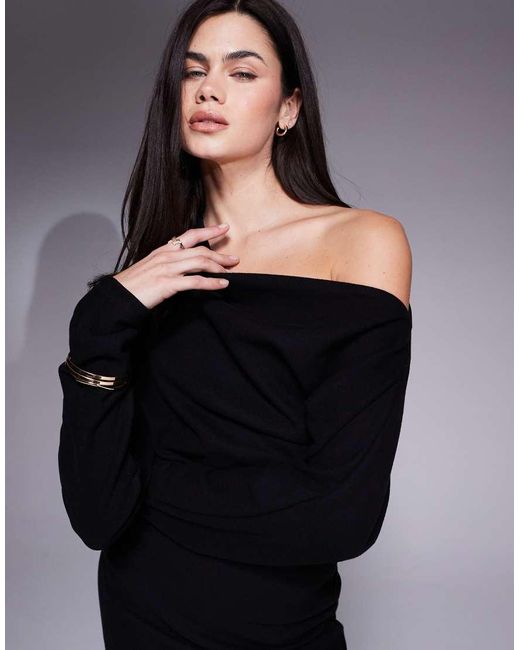 ASOS Black Supersoft Long Sleeve Fallen Shoulder Mini Dress