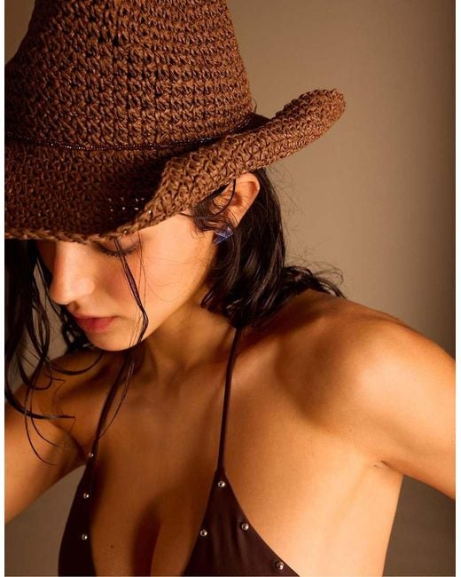 Stradivarius Brown Raffia Hat