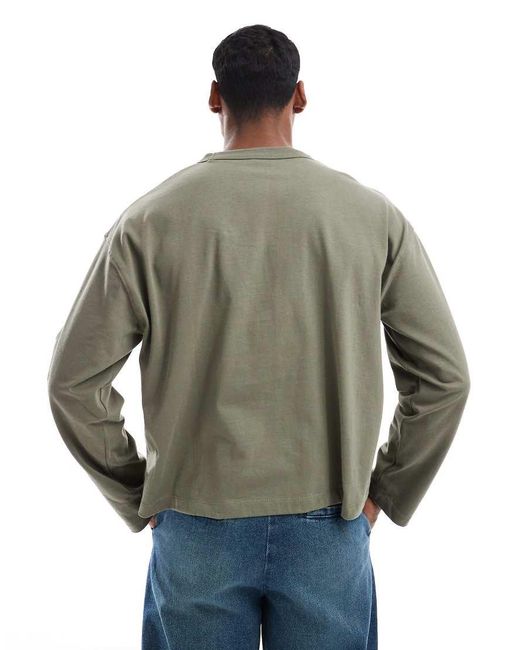 ASOS Green Heavyweight Oversized Boxy Long Sleeve T-Shirt for men