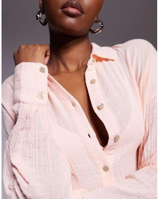 River Island Pink Double Lined Muslin Beach Shirt
