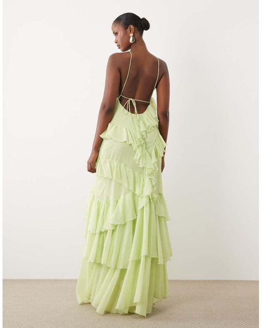 ASOS Green High Neck Low Back Ruffle Maxi Dress