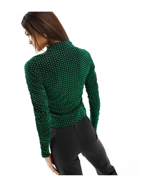 Y.A.S Green High Neck Glitter Mesh Top