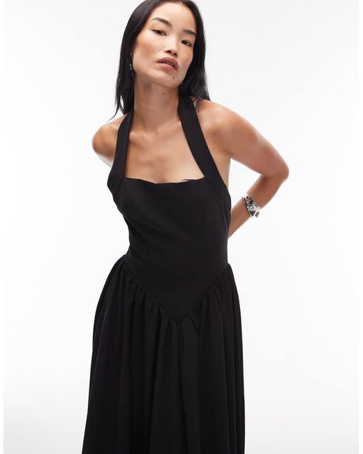 HEIRESS BEVERLY HILLS Black Structured Halterneck Drop Waist Detail Maxi Dress