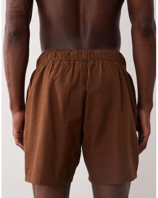 ASOS Brown Seersucker Swim Shorts for men