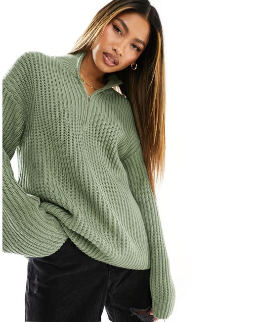 NA KD Half Zip Jumper in Green Lyst