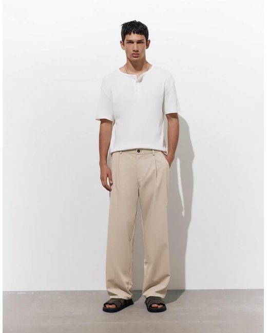Pull&Bear Black Tailored Fit Wide Leg Trousers for men