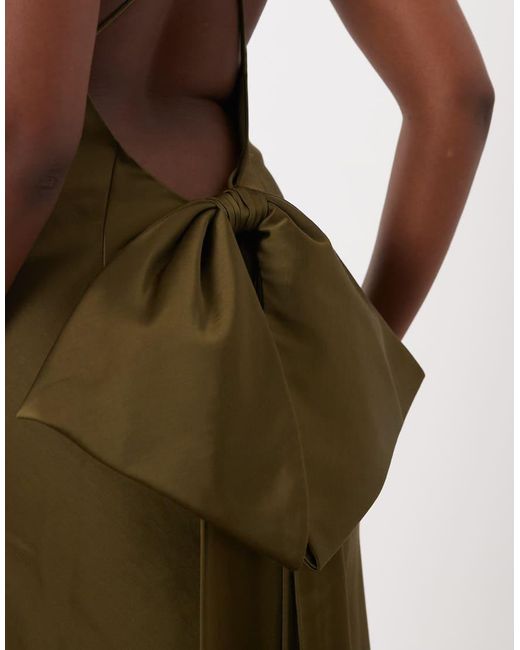 ASOS Green Satin Cami Maxi Dress With Bow Back