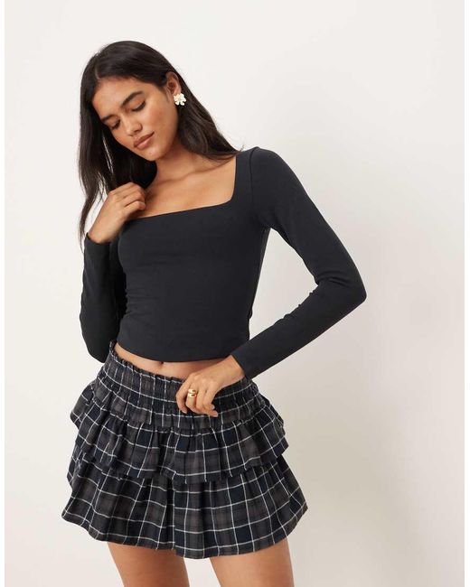 Abercrombie & Fitch Black Long Sleeve Square Neck Top