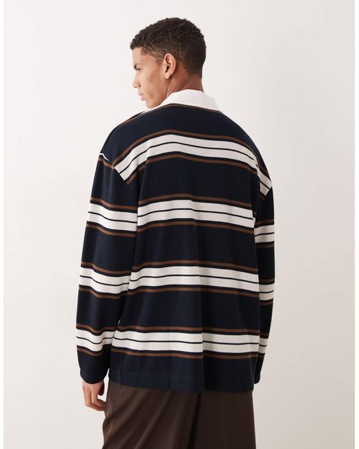 ASOS Blue Heavyweight Oversized Long Sleeve Rugby Polo for men