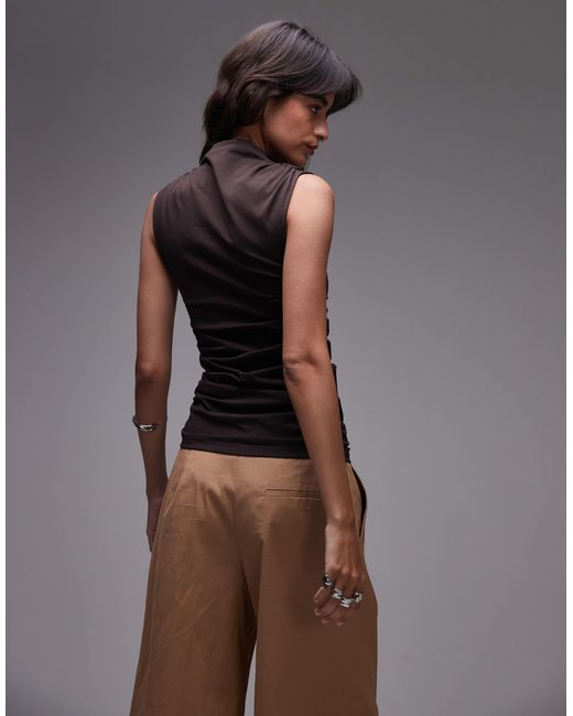 & Other Stories Brown Sleeveless Supersoft Drape Jersey Top With High Neck