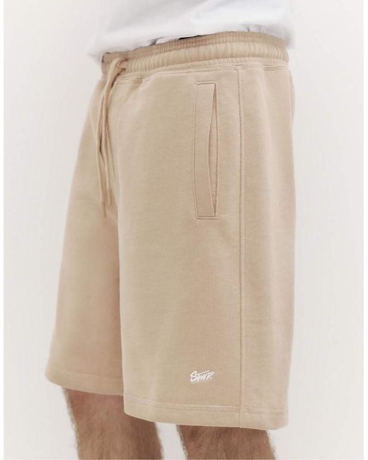 Pull&Bear Natural Bermuda Jogger With Logo for men