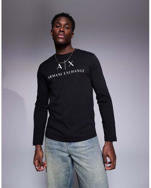 ARMANI EXCHANGE Blue Chest Logo Slim Fit Long Sleeve T-shirt for men