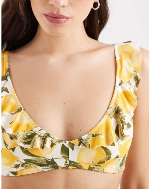 Lindex White Lemon Print Bralet Bikini Top