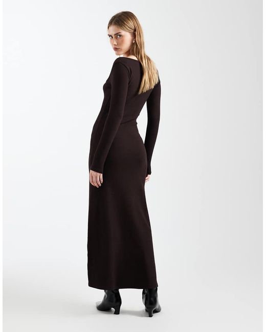 ASOS Natural Ribbed Square Neck Maxi Dress