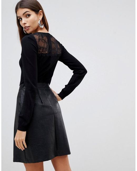 lipsy 2 in 1 lace detail dress with pleated skirt in multi