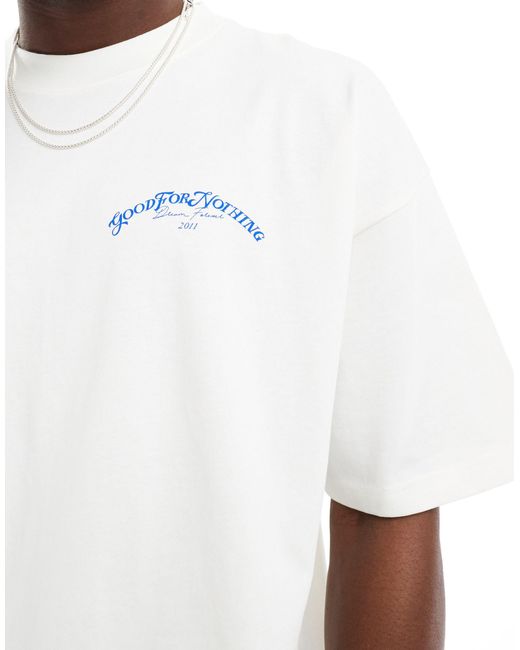 Good For Nothing White Oversized T-shirt With Logo Script for men