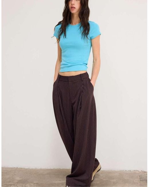 Stradivarius Blue Barrel Smart Trousers