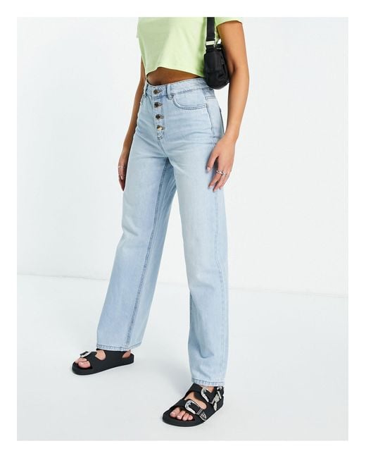 ONLY Blue Molly Wide Leg Jeans With Exposed Buttons