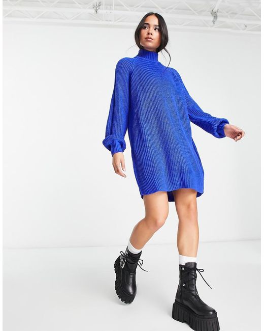 Noisy May Blue High Neck Mini Jumper Dress