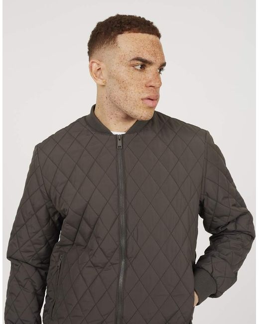 Brave Soul Gray Diamond Quilted Bomber Jacket for men