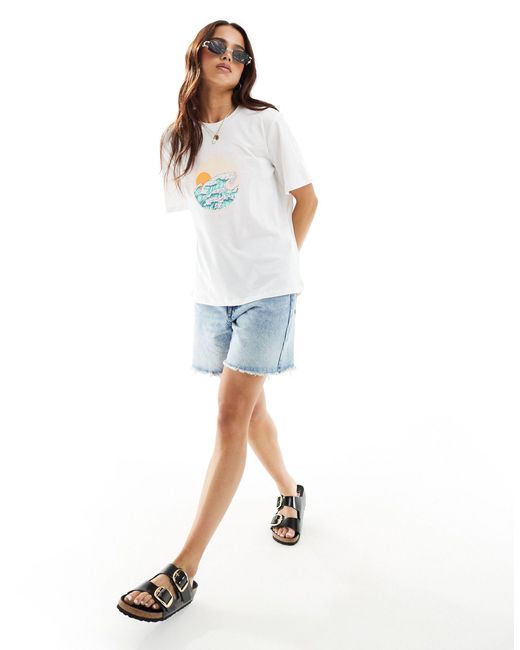 Pieces White 'miami Beach Surf Club' Front Print T-shirt