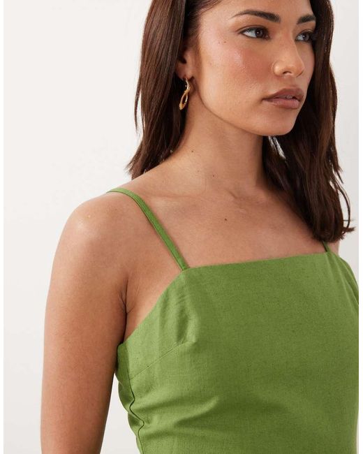 Nobody's Child Petite Green Palma Cotton Square Neck Cami Mini Dress