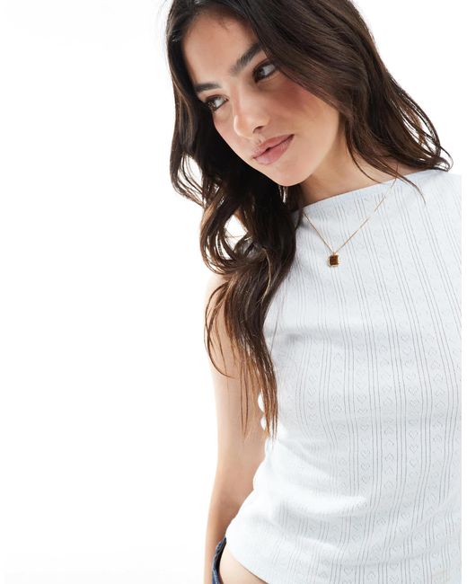 ASOS White Pointelle Slash Neck Top With Low Back