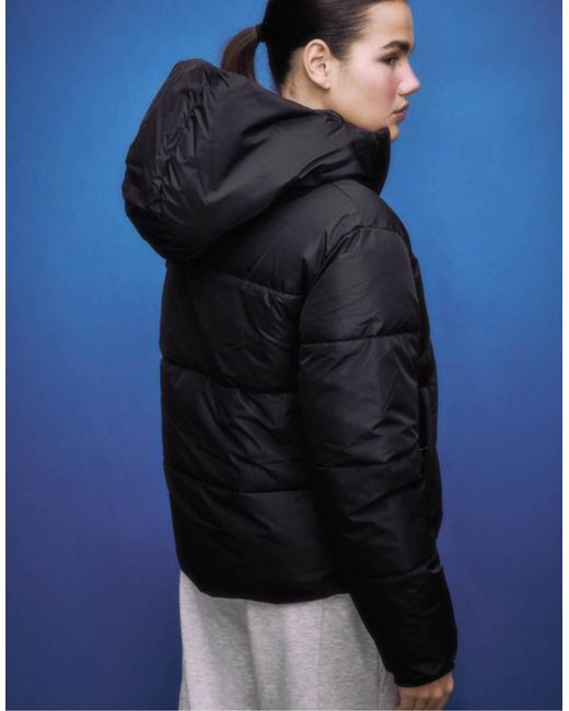 Stradivarius Black Basic Hooded Puffer Jacket