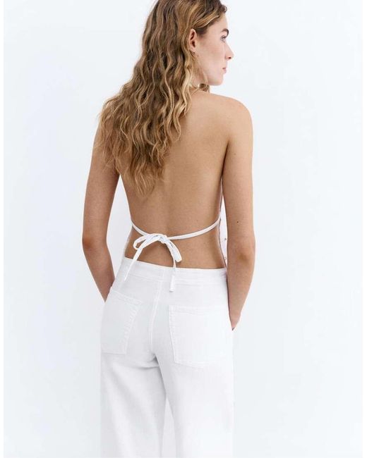 Pull&Bear White Halter Top With Eyelets