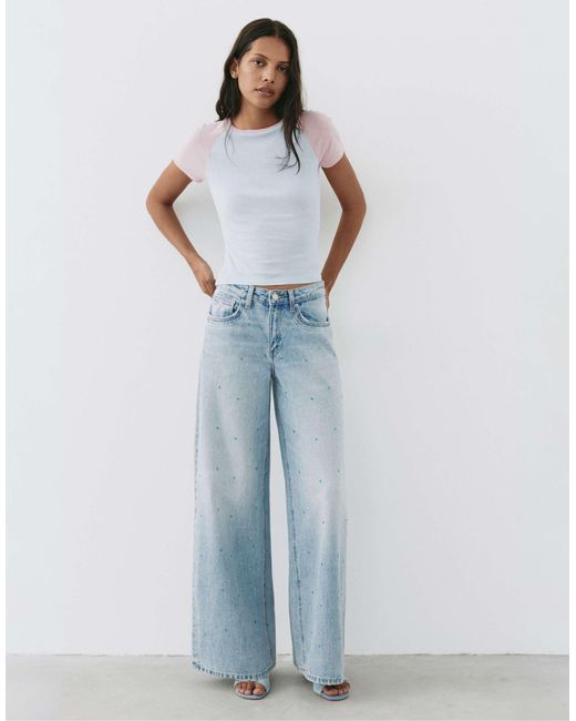 Jean large à strass pâle Pull&Bear en coloris Blue