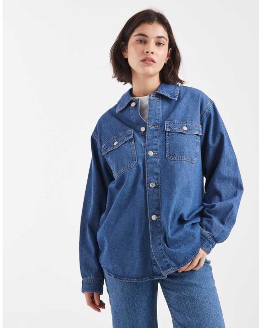 Vero Moda Blue Oversized Pocket Detail Denim Shirt