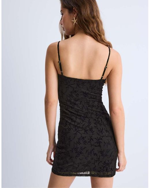 Stradivarius Black Short Flocked Strappy Dress