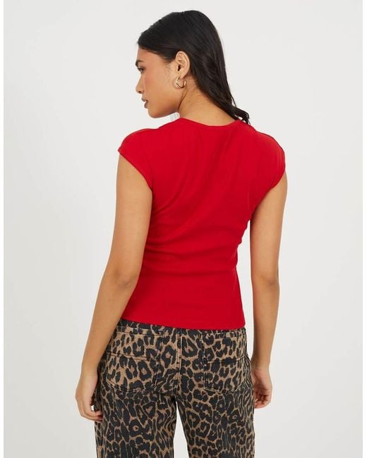 Brave Soul Red Square Neck Short Sleeve T-Shirt